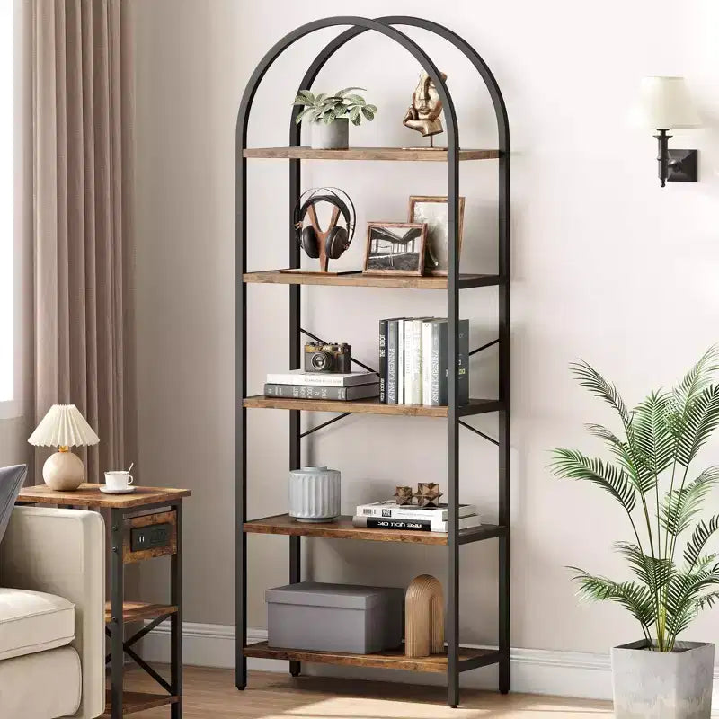 Libreria ad arco a 5 ripiani Coolmee, Scaffale espositivo alto, Libreria grande in legno per camera da letto, soggiorno, ufficio