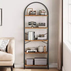 Coolmee 5 Tier Arched Bookshelf, Bookcase Display Racks Tall Bookshelves, Storage Rack Large Wood Book Shelf for Bedroom, Living Room, Office