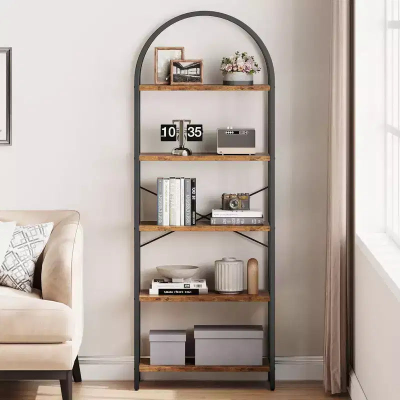 Libreria ad arco a 5 ripiani Coolmee, Scaffale espositivo alto, Libreria grande in legno per camera da letto, soggiorno, ufficio