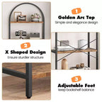 Coolmee 5 Tier Arched Bookshelf, Bookcase Display Racks Tall Bookshelves, Storage Rack Large Wood Book Shelf for Bedroom, Living Room, Office