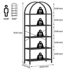 Coolmee 5 Tier Arched Bookshelf, Bookcase Display Racks Tall Bookshelves, Storage Rack Large Wood Book Shelf for Bedroom, Living Room, Office