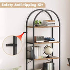 Coolmee 5 Tier Arched Bookshelf, Bookcase Display Racks Tall Bookshelves, Storage Rack Large Wood Book Shelf for Bedroom, Living Room, Office
