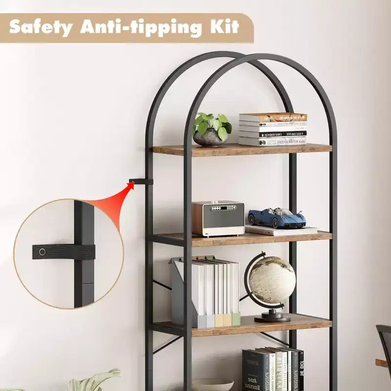 Libreria ad arco a 5 ripiani Coolmee, Scaffale espositivo alto, Libreria grande in legno per camera da letto, soggiorno, ufficio