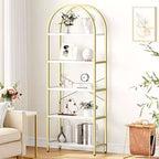 Coolmee 5 Tier Arched Bookshelf, Bookcase Display Racks Tall Bookshelves, Storage Rack Large Wood Book Shelf for Bedroom, Living Room, Office