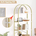 Coolmee 5 Tier Arched Bookshelf, Bookcase Display Racks Tall Bookshelves, Storage Rack Large Wood Book Shelf for Bedroom, Living Room, Office