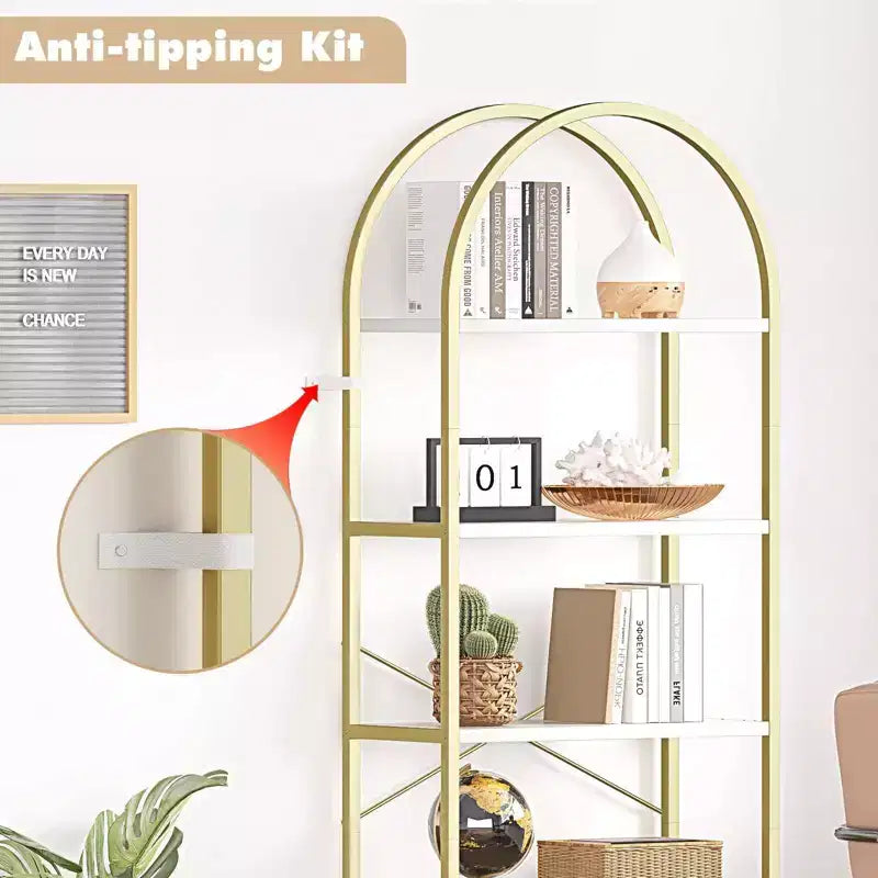 Libreria ad arco a 5 ripiani Coolmee, Scaffale espositivo alto, Libreria grande in legno per camera da letto, soggiorno, ufficio