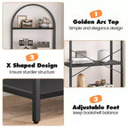 Coolmee 5 Tier Arched Bookshelf, Bookcase Display Racks Tall Bookshelves, Storage Rack Large Wood Book Shelf for Bedroom, Living Room, Office