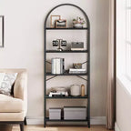 Coolmee 5 Tier Arched Bookshelf, Bookcase Display Racks Tall Bookshelves, Storage Rack Large Wood Book Shelf for Bedroom, Living Room, Office