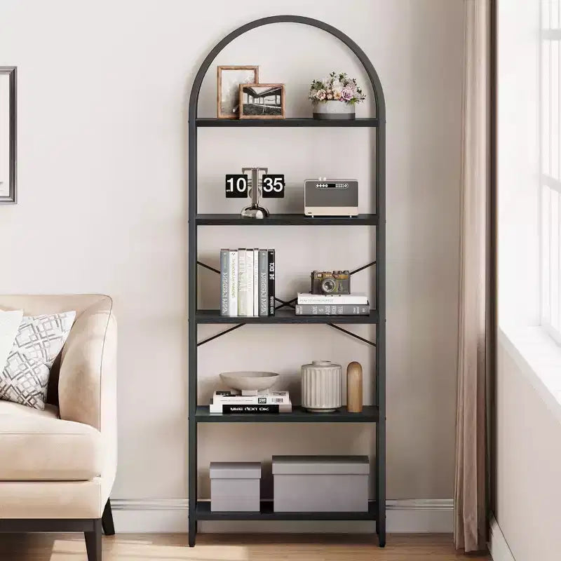 Libreria ad arco a 5 ripiani Coolmee, Scaffale espositivo alto, Libreria grande in legno per camera da letto, soggiorno, ufficio