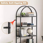 Coolmee 5 Tier Arched Bookshelf, Bookcase Display Racks Tall Bookshelves, Storage Rack Large Wood Book Shelf for Bedroom, Living Room, Office