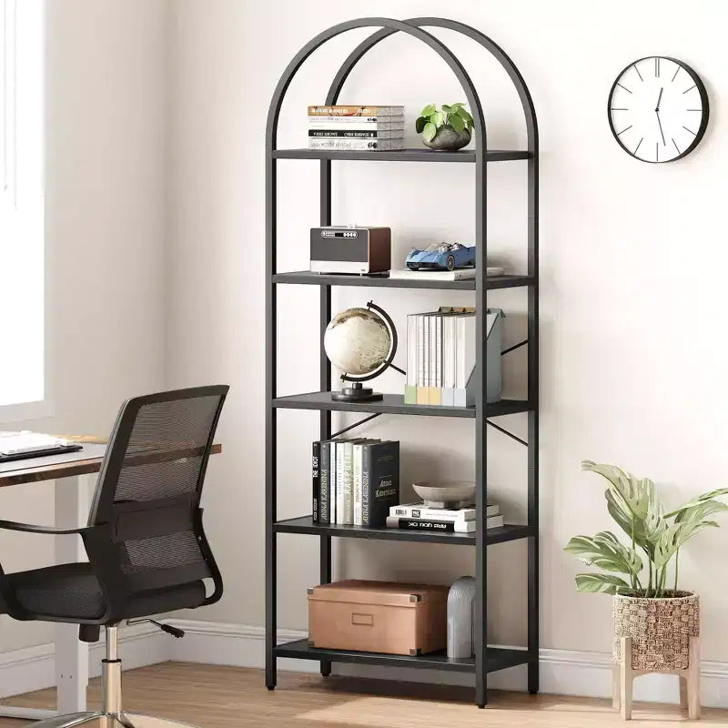 Libreria ad arco a 5 ripiani Coolmee, Scaffale espositivo alto, Libreria grande in legno per camera da letto, soggiorno, ufficio