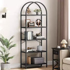 Coolmee 5 Tier Arched Bookshelf, Bookcase Display Racks Tall Bookshelves, Storage Rack Large Wood Book Shelf for Bedroom, Living Room, Office