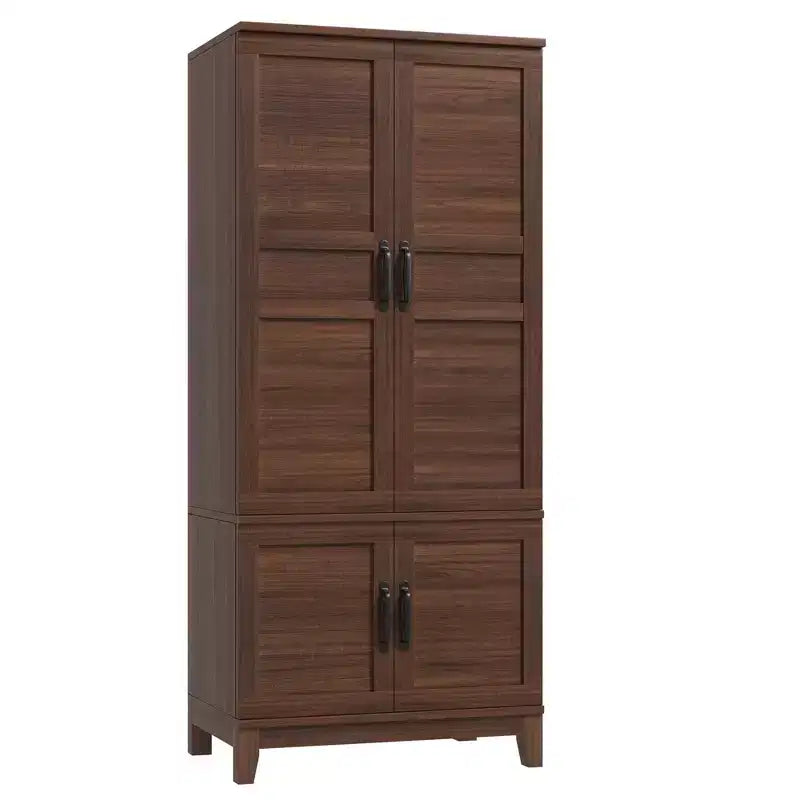 Armadio autonomo rustico bianco/noce marrone, 4 ante, 183 cm di altezza, 1 persona