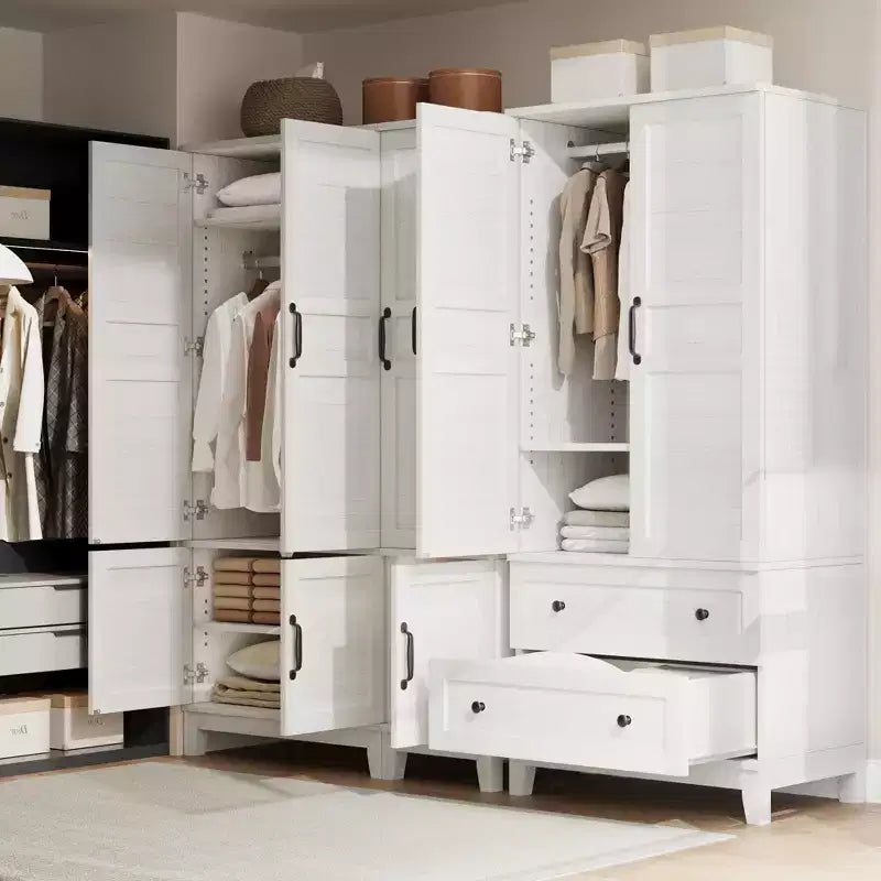 Armadio autonomo rustico bianco/noce marrone, 4 ante, 183 cm di altezza, 1 persona