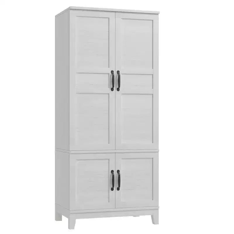 Armadio autonomo rustico bianco/noce marrone, 4 ante, 183 cm di altezza, 1 persona