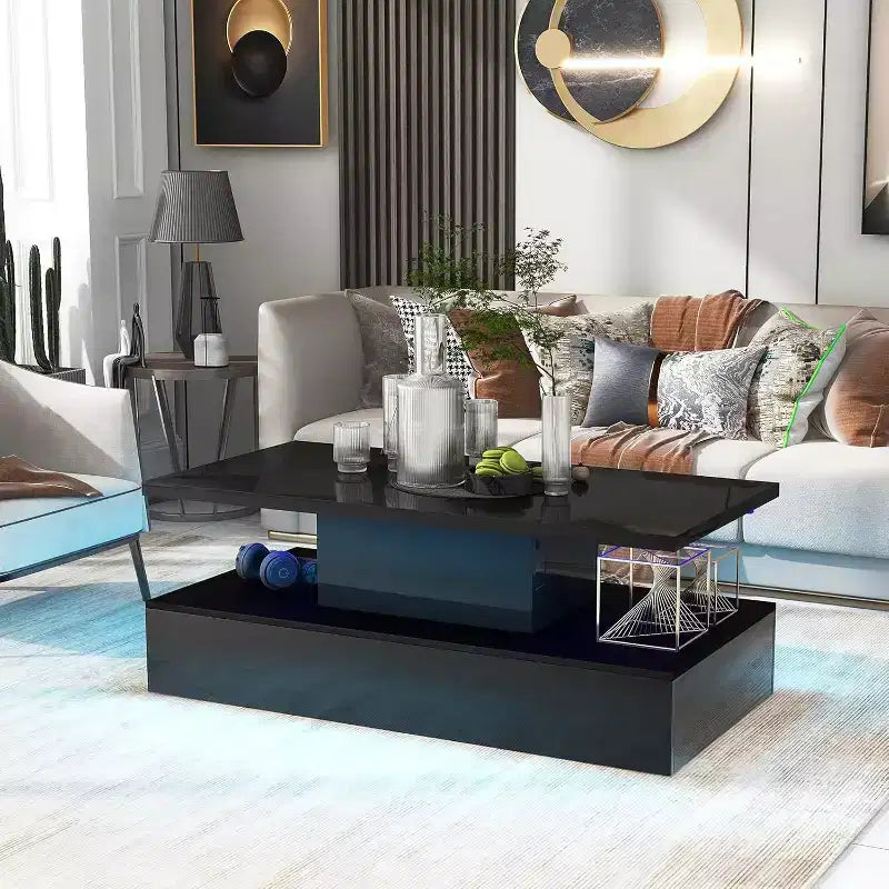 Tavolino da caffè nero moderno con luce ambientale RGB a 16 colori – 1 Persona