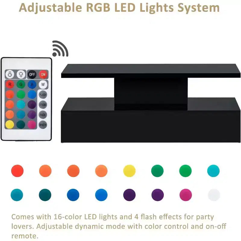 Tavolino da caffè nero moderno con luce ambientale RGB a 16 colori – 1 Persona
