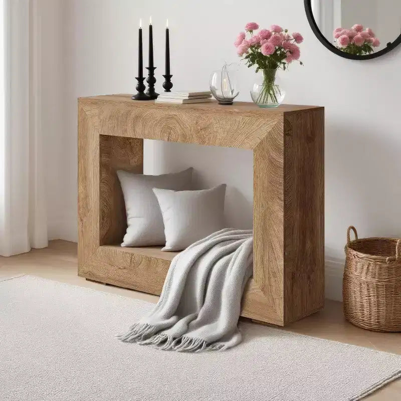 Tavolo consolle da fattoria 47", marrone bruciato/marrone naturale, rettangolare, truciolato