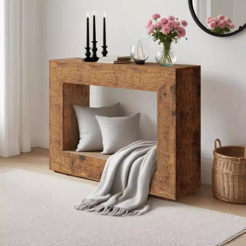 Tavolo consolle da fattoria 47", marrone bruciato/marrone naturale, rettangolare, truciolato