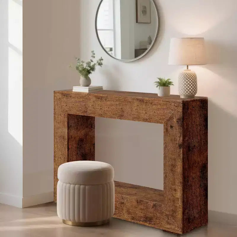 Tavolo consolle da fattoria 47", marrone bruciato/marrone naturale, rettangolare, truciolato