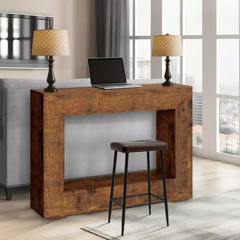 Tavolo consolle da fattoria 47", marrone bruciato/marrone naturale, rettangolare, truciolato