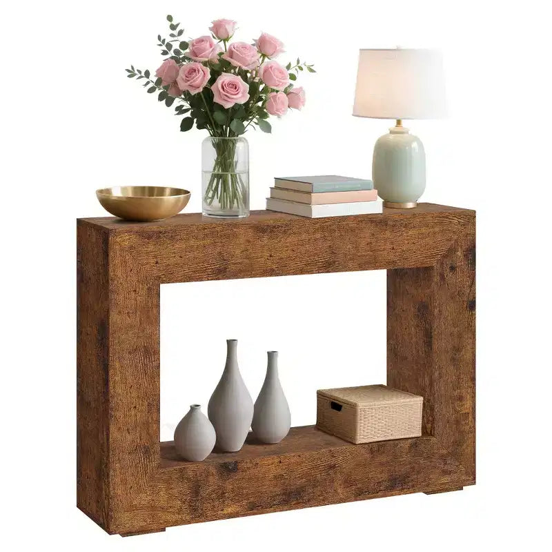 Tavolo consolle da fattoria 47", marrone bruciato/marrone naturale, rettangolare, truciolato