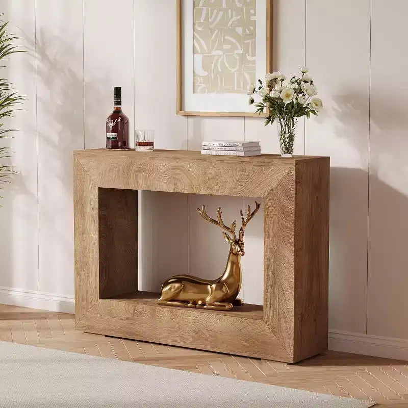 Tavolo consolle da fattoria 47", marrone bruciato/marrone naturale, rettangolare, truciolato
