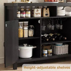 Mobile bar per vini nero in rattan e legno con cassetti e ripiani regolabili, per 1 persona, 59"