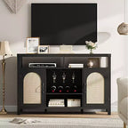 Mobile bar per vini nero in rattan e legno con cassetti e ripiani regolabili, per 1 persona, 59"
