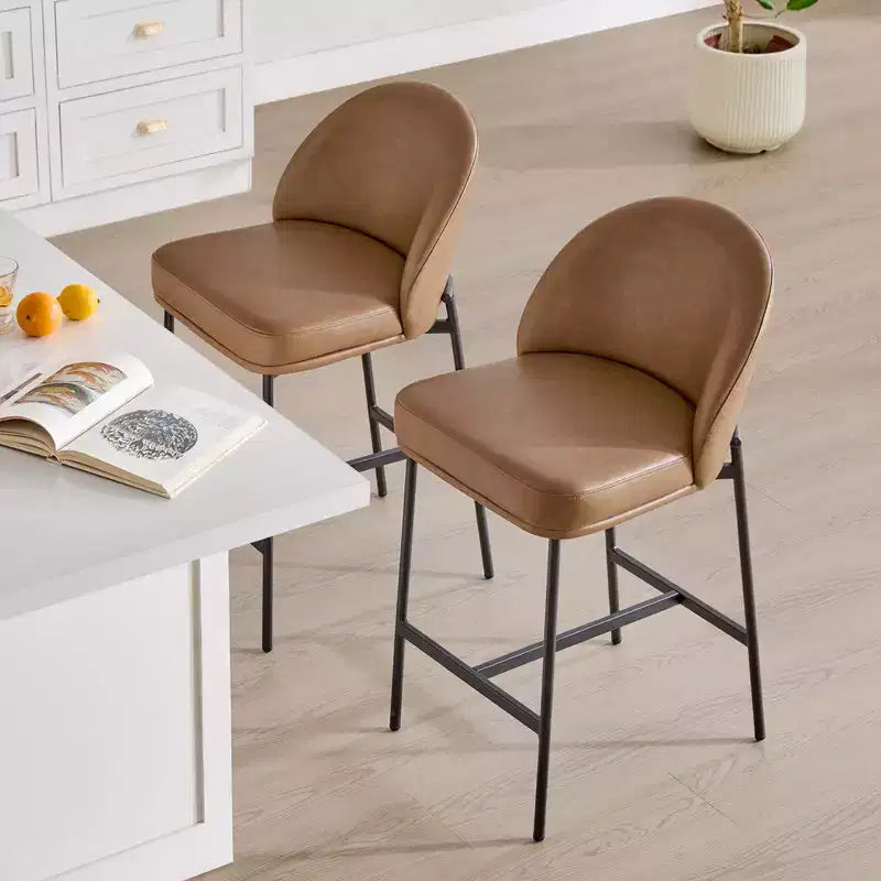 Sgabello da bancone Arc con schienale, sedile imbottito, gambe in metallo (Nero/Marrone/Crema/Verde), Posti a sedere 1