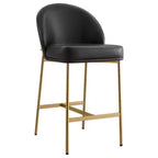 Barhocker mit geschwungener Rückenlehne, gepolsterter Sitzfläche und Metallbeinen (Schwarz/Braun/Creme/Grün), Sitzplatz für 1 Person