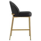 Barhocker mit geschwungener Rückenlehne, gepolsterter Sitzfläche und Metallbeinen (Schwarz/Braun/Creme/Grün), Sitzplatz für 1 Person