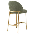 Barhocker mit geschwungener Rückenlehne, gepolsterter Sitzfläche und Metallbeinen (Schwarz/Braun/Creme/Grün), Sitzplatz für 1 Person