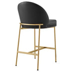 Barhocker mit geschwungener Rückenlehne, gepolsterter Sitzfläche und Metallbeinen (Schwarz/Braun/Creme/Grün), Sitzplatz für 1 Person