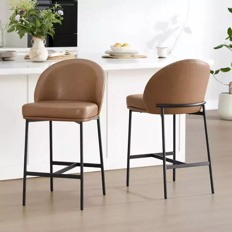 Sgabello da bancone Arc con schienale, sedile imbottito, gambe in metallo (Nero/Marrone/Crema/Verde), Posti a sedere 1
