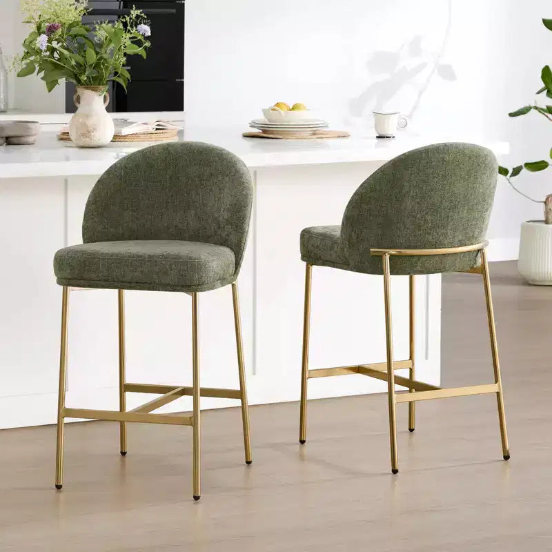 Sgabello da bancone Arc con schienale, sedile imbottito, gambe in metallo (Nero/Marrone/Crema/Verde), Posti a sedere 1