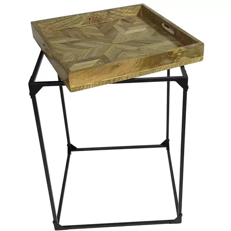 Tavolino Quadrato, Piano in Legno Marrone e Struttura in Ferro Nero, 1 Pezzo