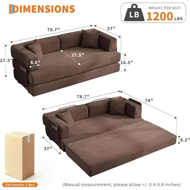 Divano Letto Chaise Lounge Convertibile Blu/Marrone/Grigio/Verde/Rosa, Pieghevole, Posti 1–2