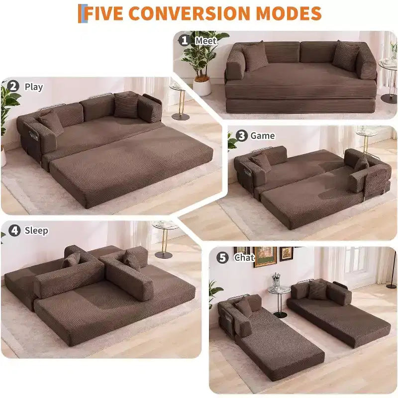 Divano Letto Chaise Lounge Convertibile Blu/Marrone/Grigio/Verde/Rosa, Pieghevole, Posti 1–2