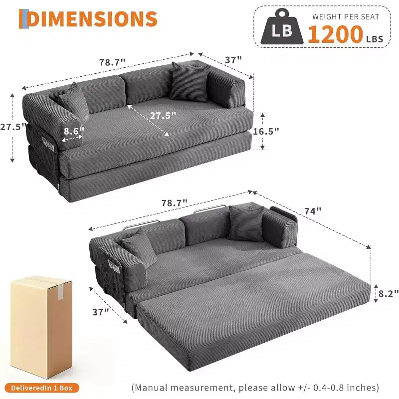 Divano Letto Chaise Lounge Convertibile Blu/Marrone/Grigio/Verde/Rosa, Pieghevole, Posti 1–2