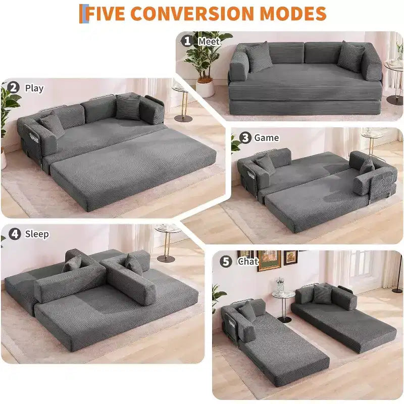 Divano Letto Chaise Lounge Convertibile Blu/Marrone/Grigio/Verde/Rosa, Pieghevole, Posti 1–2