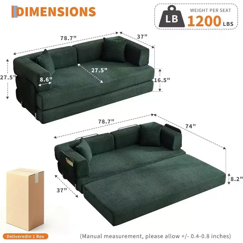 Divano Letto Chaise Lounge Convertibile Blu/Marrone/Grigio/Verde/Rosa, Pieghevole, Posti 1–2