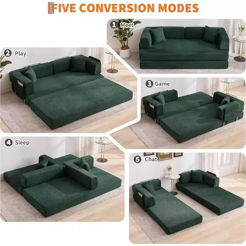 Divano Letto Chaise Lounge Convertibile Blu/Marrone/Grigio/Verde/Rosa, Pieghevole, Posti 1–2