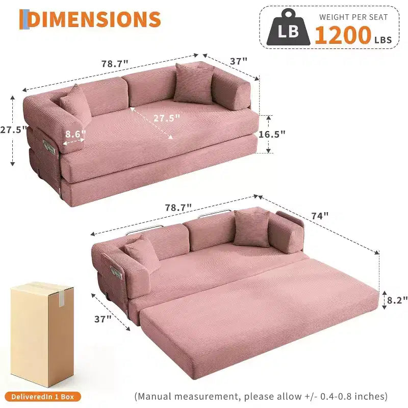 Divano Letto Chaise Lounge Convertibile Blu/Marrone/Grigio/Verde/Rosa, Pieghevole, Posti 1–2