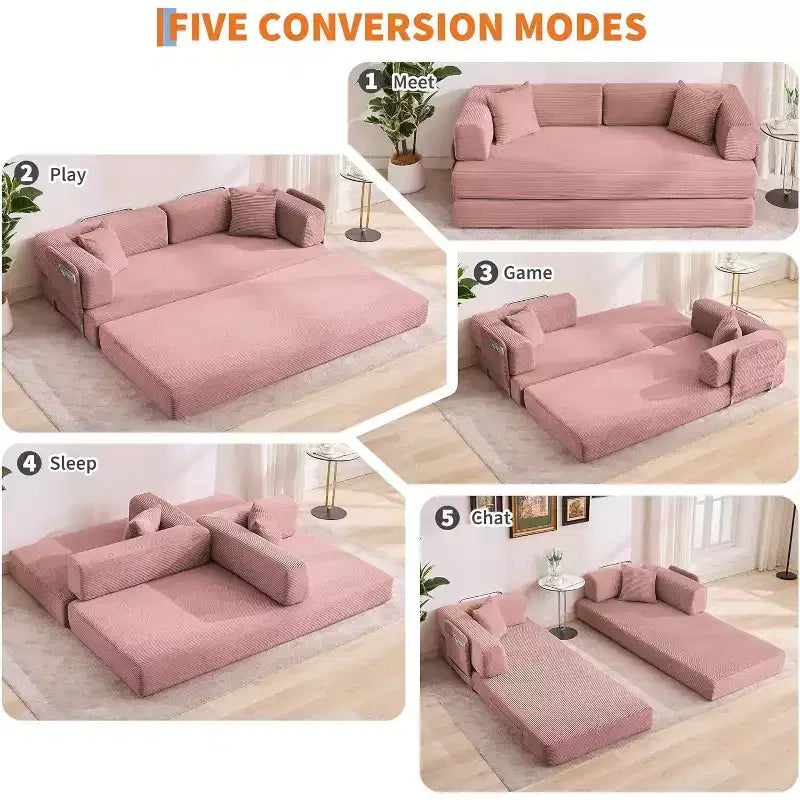 Divano Letto Chaise Lounge Convertibile Blu/Marrone/Grigio/Verde/Rosa, Pieghevole, Posti 1–2