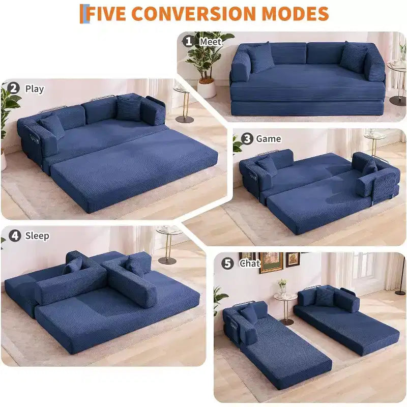 Divano Letto Chaise Lounge Convertibile Blu/Marrone/Grigio/Verde/Rosa, Pieghevole, Posti 1–2