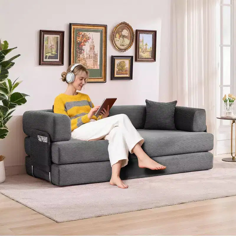 Divano Letto Chaise Lounge Convertibile Blu/Marrone/Grigio/Verde/Rosa, Pieghevole, Posti 1–2
