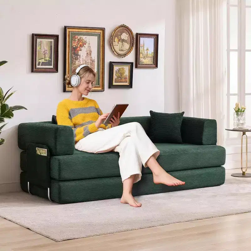Divano Letto Chaise Lounge Convertibile Blu/Marrone/Grigio/Verde/Rosa, Pieghevole, Posti 1–2