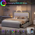 Struttura letto matrimoniale queen size blu in velluto con LED e cassetti contenitore, testiera ondulata regolabile, per 1 persona