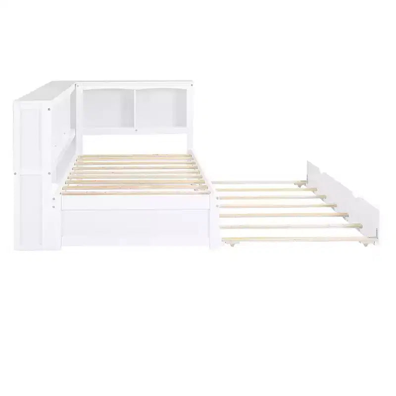 Letto a giorno matrimoniale bianco con letto estraibile, contenitore e porte USB – Posti letto 2